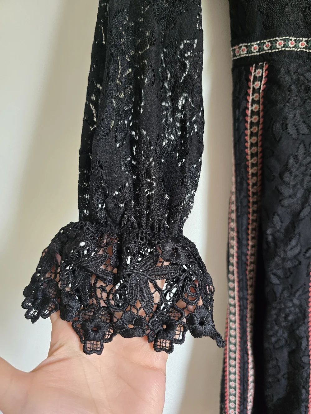 Anthropologie Champagne & Strawberry  Black Lace Embroidered Long Sleeves. - Picture 4 of 6